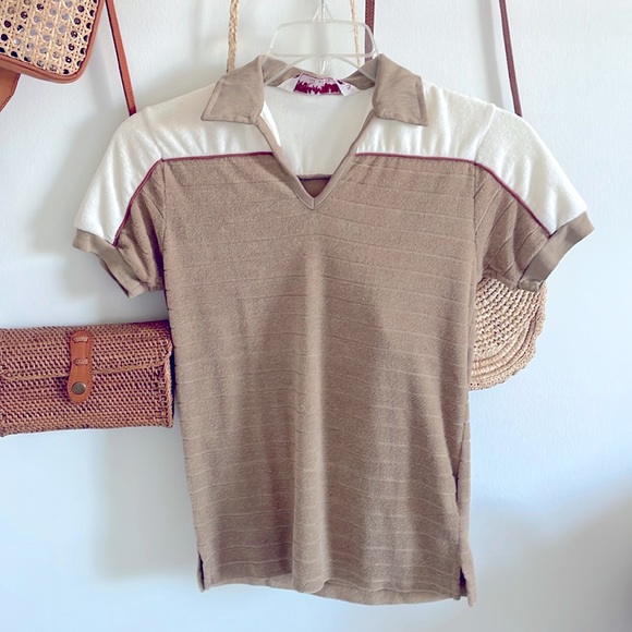 Retro Terry polo in beige and cream XS - Picture 1 of 4